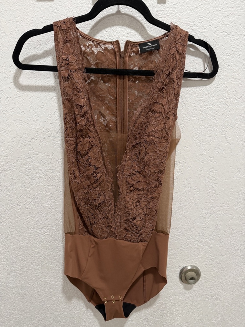 Lace Plunge Bodysuit in Brown